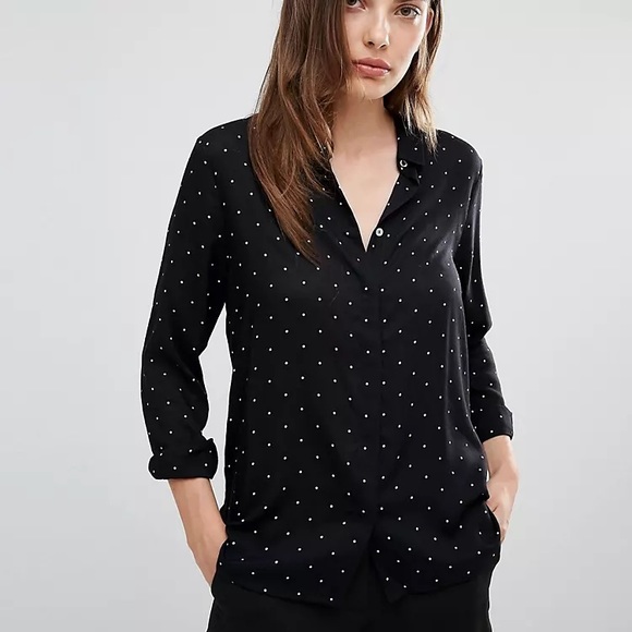 Black button up shirt. Polka dots Long sleeve dot shirt. Brand:Y.A.S from ASOS. - Picture 1 of 5